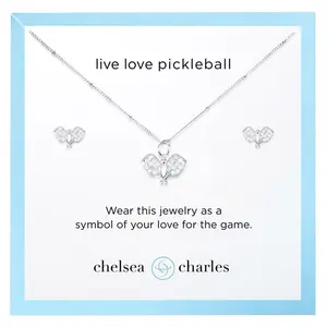 CC Sport Pavé Pickleball Necklace and Earrings Gift Set - Silver