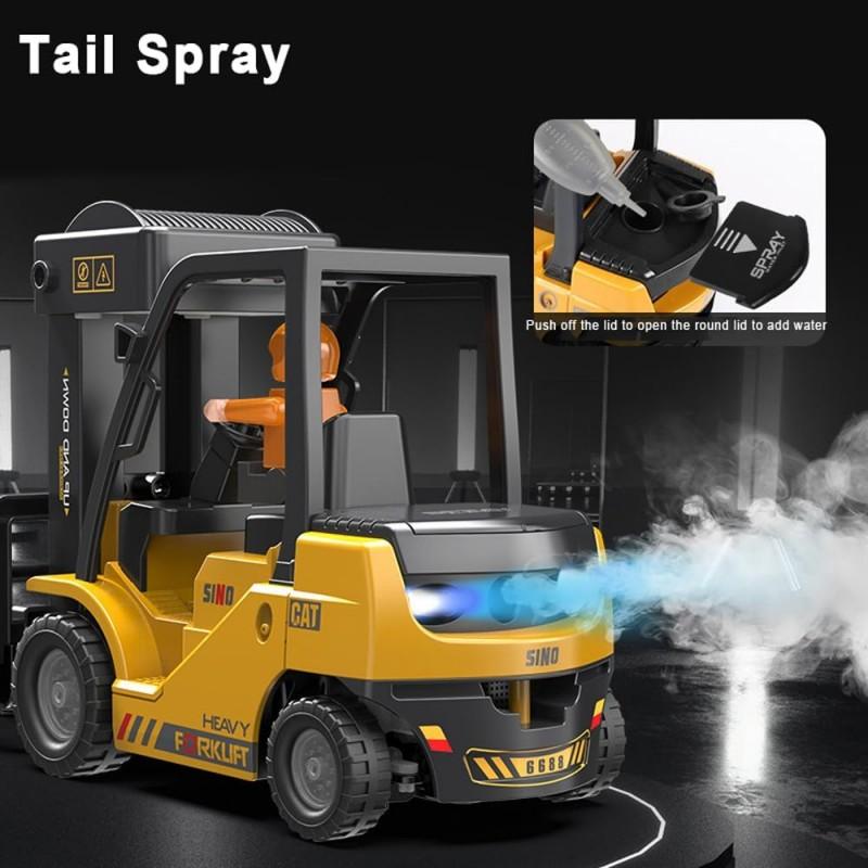 Remote Control Forklift 11 Channel Rc Forklift Cranes Construction Toys, w/Boxes/Sound and Light Spray, Two Rechargeable Batteries, Kids Forklift Toy Christmas & Birthday Gifts