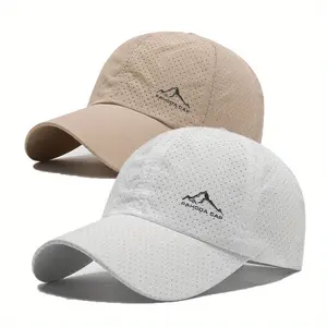 2pcs Lightweight Quick-Dry Baseball Caps with Breathable Perforated Design & Mountain Print - Unisex Outdoor Sports Casual Hats for Fishing, Hiking, Father'S Day Gift (Black), Fishing Hat, Perforated Design, Durable Headgear
