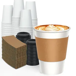 12 oz Paper Coffee Cups with Lids and Sleeves 50 PackSturdy Leak-Proof Design for Hot Drinks DisposableCoffee Cups for Office Parties and Travel CorrugatedSleeves for Safety