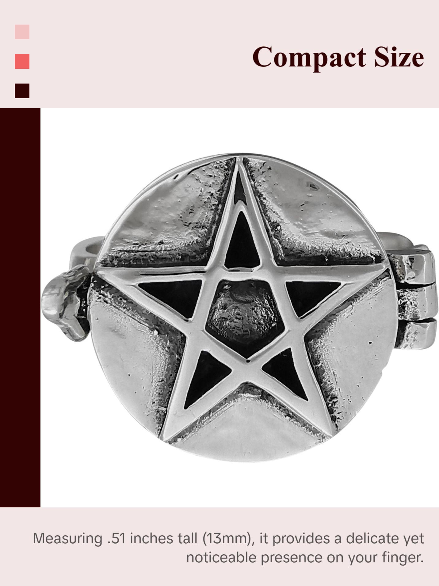 925 Sterling silver pentagram poison ring which opens and closes