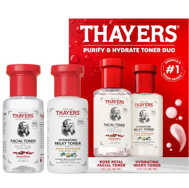 Skin Care Set, Includes Rose Petal Facial Toner to Reduce Pores and Hydrating Milky Toner for 48H Hydration, 1 Skin Care Kit