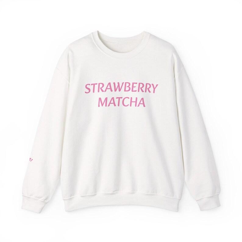 Unisex White Sweater – Trendy 'Strawberry Matcha' Pink Letter Print, Soft and Comfortable Fabric, Perfect for a Sweet, Youthful, and Casual Style, Easy to Pair with Jeans or Skirts. gilmore  girls  merch
