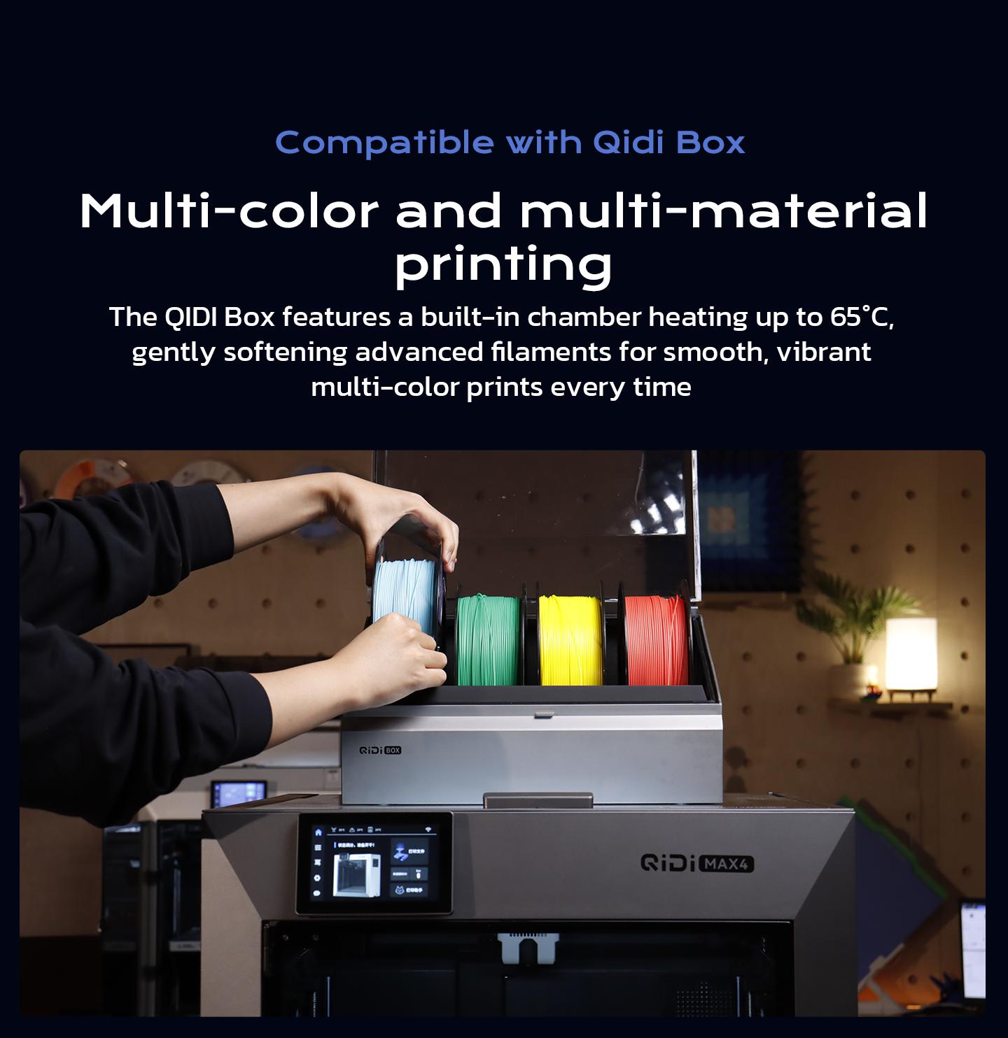 QIDI Max4 3D Printer, 390×390×340mm Build Volume, 65℃ Heated Chamber, 370℃ Nozzle, Dual Z Lead Screws, Max 800mm/s High Speed, Auto-leveling, AI camera, Polar Cooler Optional, Multi-materials