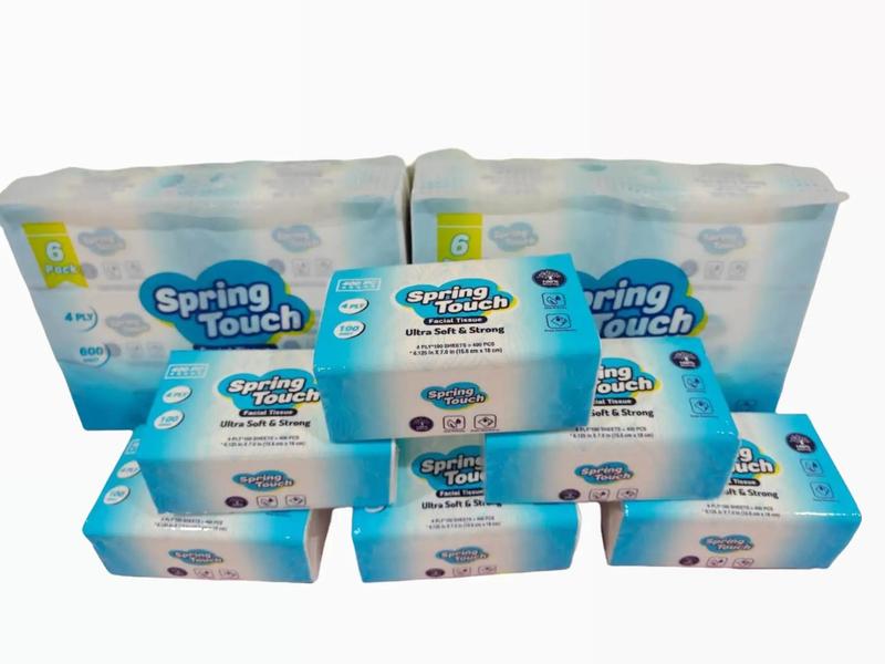 NY Local Delivery 1-2 Days!Spring Touch Ultra Soft 4-Ply Facial Tissues - 6 Packs (600 Sheets), Super Absorbent for Home & Travel, Gentle on Skin