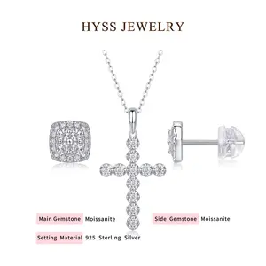 [S02] HYSS FOG SEA EARRING AND SLIVER NECKLACE SET Moissanite in 925 Sterling Sliver gift for girlfriend