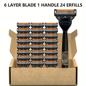 Men's 6-story Manual Shaver, Anti Slip Knife Handle, Blades That Can Be Reused, Dual-Use Dry and Wet, Anti-Scratch Design, Clean Shave Without Residue, Recommended for Home and Travel