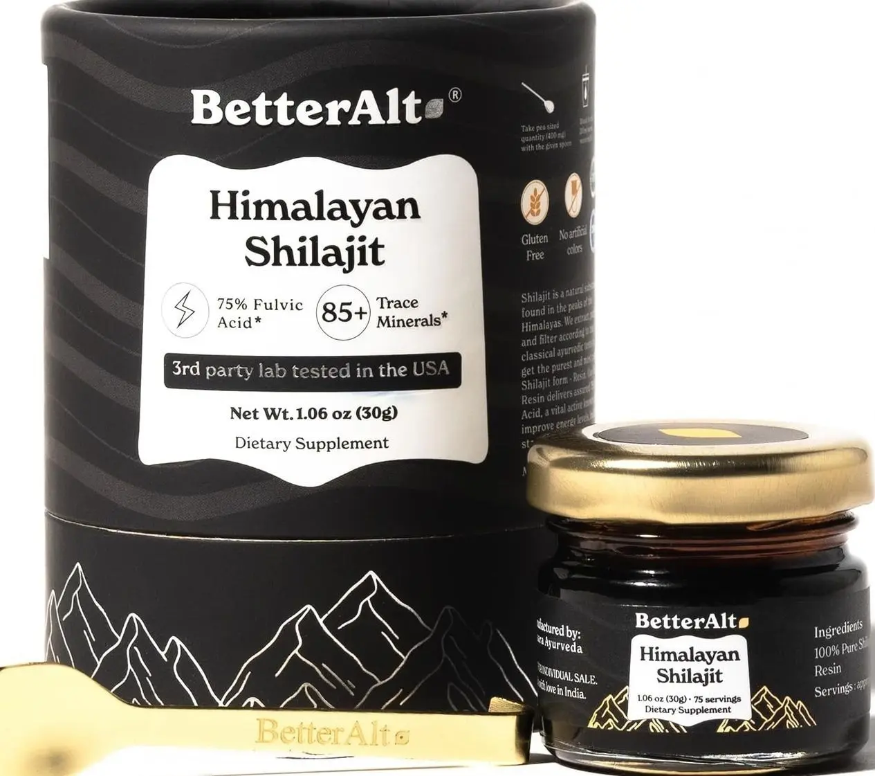 Better Alt Pure Himalayan Shilajit Resin Pack of 1 High Potency Gold Grade 150 Servings for Energy Boost & Immune Support, 85+ Trace Minerals, 75%+ Fulvic Acid, with Lab Test Report,400 mgundefined