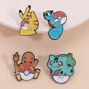 Anime Themed Enamel Pins Set, Flame Plant Water Electric Four Attributes Design, Classic Anime Lovers & Pet Collectors