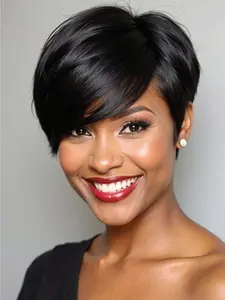 Layered Short Cut Pixie Bob Wig 6 Inches 100 Percent Human Hair Stylish Short Bob Design Natural Bouncy Layered Cut Breathable Wig Cap Easy To Install And Style For Modern Women