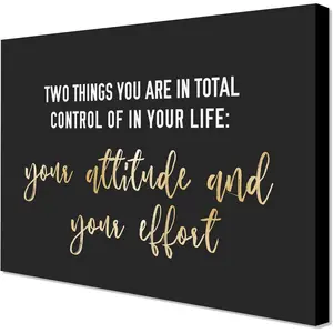 [Hanging Art]2D Flat, 1pc Framed Entrepreneur Canvas Art- Motivational Control Your Attitude& Effort Quote Print, Inspirational Office Wall Decor for Home, Workplace or Classroom, Business Mindset Wall Art, 2D Flat