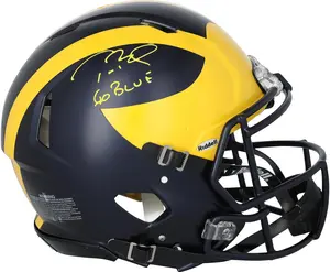 Tom Brady Michigan Wolverines Autographed Riddell Speed Authentic Helmet with "Go Blue" Inscription - Fanatics Authentic Certified