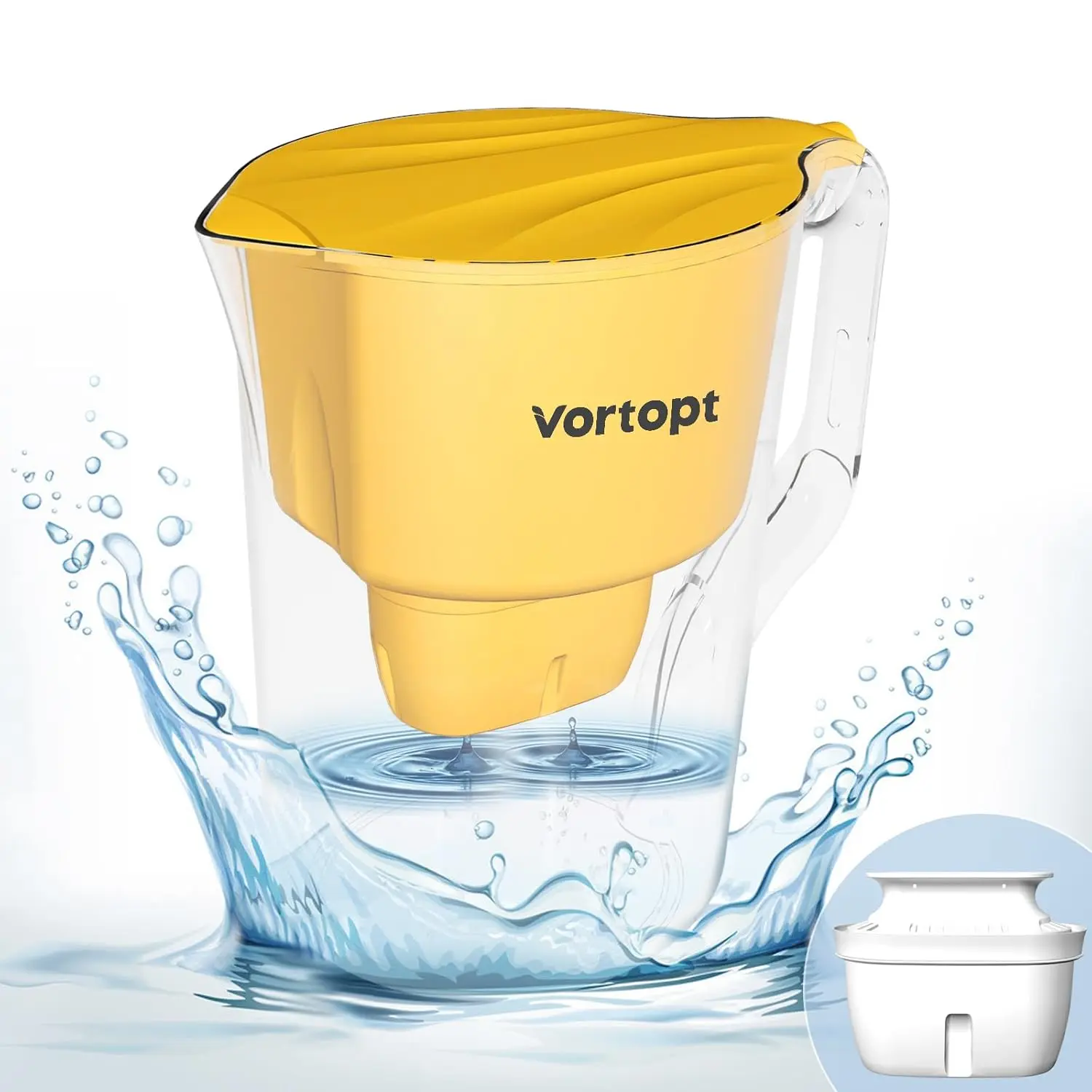 Vortopt Water Filter Pitcher - 15-Cup Water Purifier Pitcher for Improved Tap Water Taste, Reduces Chlorine and Lead, 3 Months Lifetime, BPA Free,L1-Yellow(1 Filter Included)