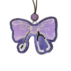 Caring Bow Freshie + WATERMELON LEMONADE Scent Purple Glitter Bow Stethoscope Design for Nurse Doctor Caregiver Luxury Car Air Freshener