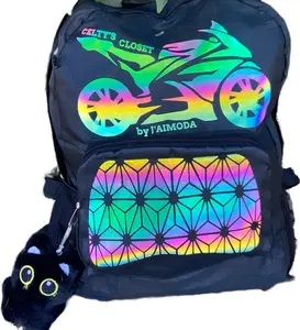 Reflective Foldable Backpack Ultra-Compact Lightweight Spacious 5.28gal with Sacred Design Reflective Finish Kitty Plush Keychain Included