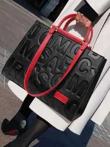 Women's Elegant Letter Embossing Handbag, Large Capacity Cowhide Shoulder Bag for Work & Daily Used, Trendy All-match Commuter Bag, Elegant Embossed Bag