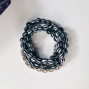 Beetlejuice Beaded Bracelet - Tibetan Dzi with Gold Filled Accent Chain