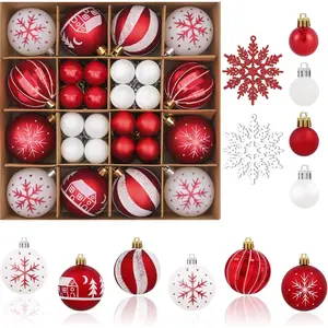 50Pcs Christmas Tree Ornaments - 2.36''/60mm Christmas Ball Ornaments Set for Xmas Tree Holiday Party Wedding Home Decorations (Red & White)