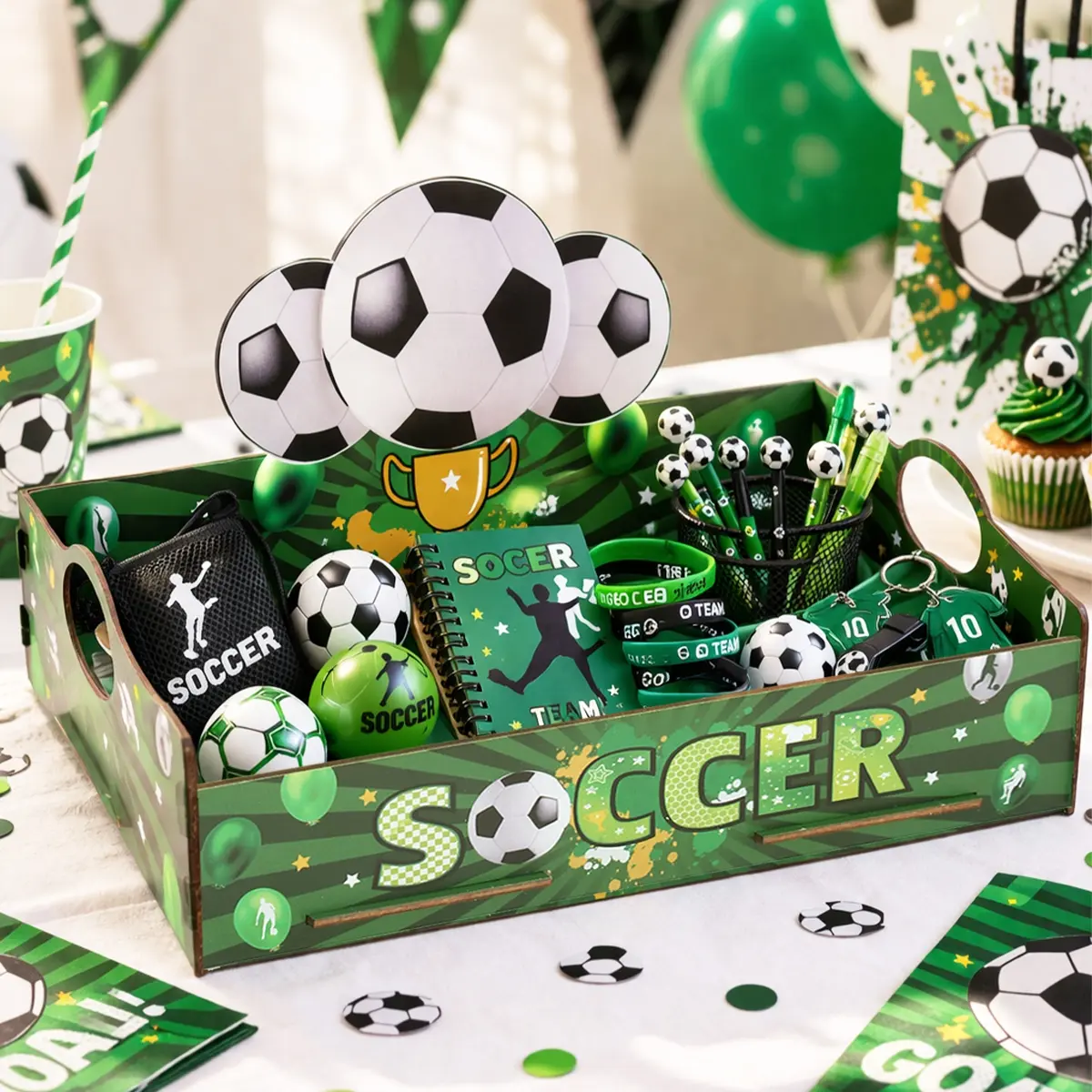 1Pc Vintage Durable Soccer Wooden Pallet Decor Organiser - Thanksgiving Candy Dishes, Sport Party Centerpieces for Home Locker Room & Living Room Shelf/Desk, Celebrations