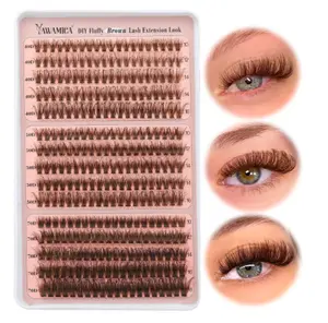 Yawamica Brown Lash Clusters Eyelash Extension 10-16mm Individual Lashes D Curly Eyelash Clusters 40D+50D+70D Volume 300pcs Cluster Lashes Pestañas Pelo a Pelo DIY Lash Extension at Home