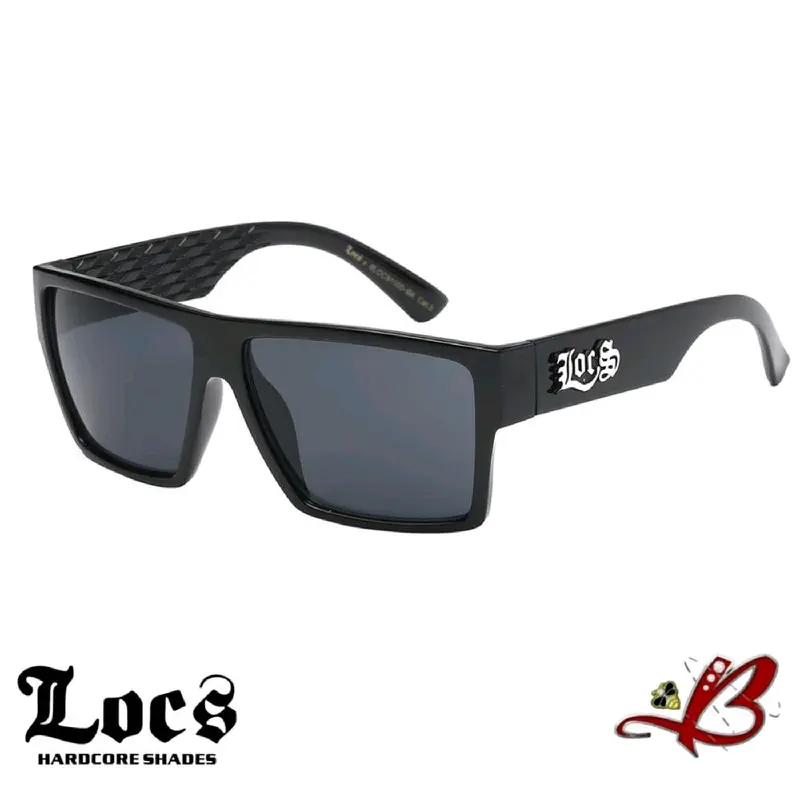 Locs Street Enforcer Hardcore Shades - Glossy Black Frame with Gray Lenses Square Lens Full Rim Cholo Gangster Biker Classic Retro Modern Sunglasses | Genuine Original Authentic Locs
