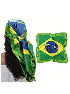 Brazilian Flag Headscarf, 35-Inch Casual Fashion Square Scarf, Brazilian-Themed Fashion Accessories, Stylish and Comfortable, Silky Satin Headscarf