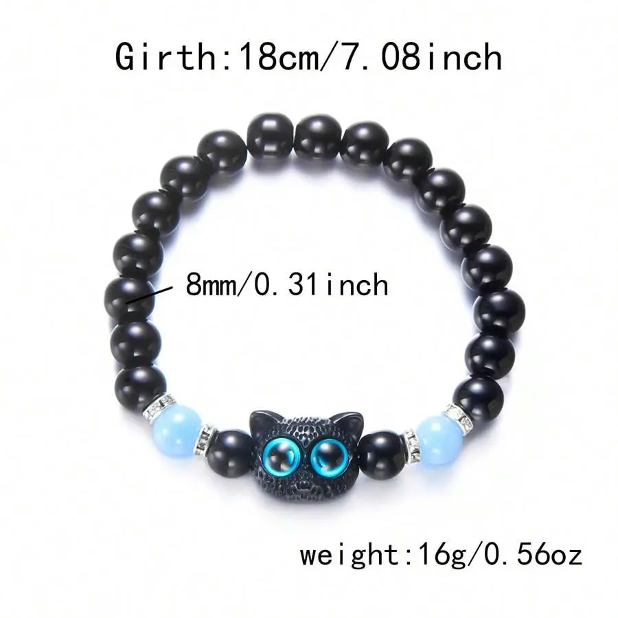 Glow in the Dark Cat Bracelet - Luminous Daily Costume Jewelry with Gauss Neodymium Magnet, Elegant Minimalist Design for Cat Lovers, Holiday Gift for Women (Halloween, Christmas)