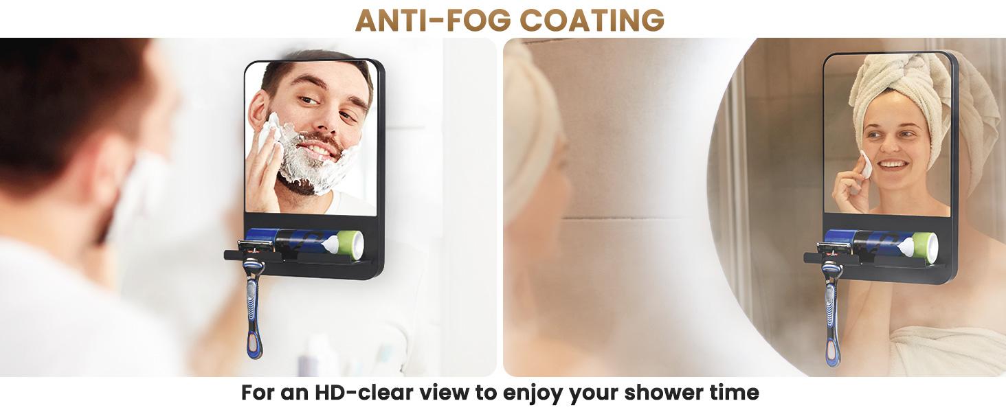 TAILI Fogless Shower Mirror, Anti-Fog with Razor Holder, Suction Shaving Mirror with Storage Tray, Rust-Proof, Shatterproof, Removable for Bathroom, Shower Accessories, Black