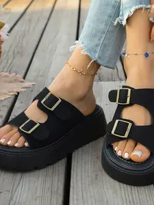 Comfortable Thick Sole Buckle New Platform Shoes, Versatile Height-Boosting Sandals, Dual Buckles, Outdoor Party Footwear
