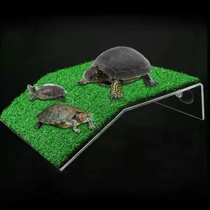 Large Turtle Basking Platform with Grass Mat, Reptile Climbing Ladder, Slope Basking Platform for Terrarium Resting Area