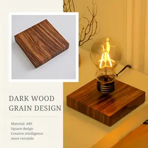 HCNT Magnetic Levitation Light Bulb with Wood Grain Square Base Romantic Atmosphere Home Decoration Creative Giftve Lamp Touch Adjustable Light Desktop Ornament Craft Home Decoration Creative Gift
