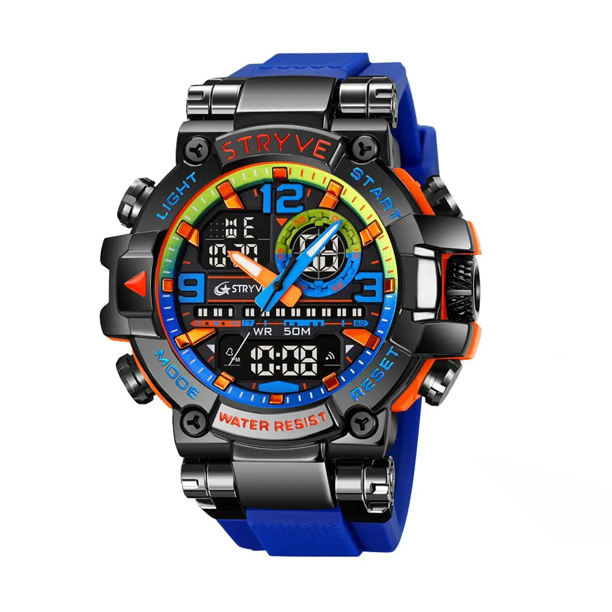 Men's Colorful Punk Style Quartz Watch, Functional Waterproof Dual Display Wristwatch, TrendyFashion Sport Watch,wristwatch multifunctional summervibes 8025