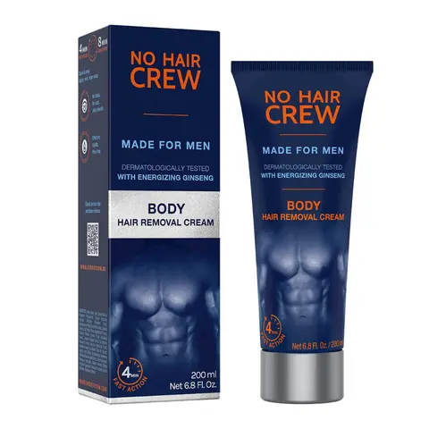 NO HAIR CREW Body Hair Removal Cream - 200ml, Dermatologically Tested with Energizing Ginseng, Fast Acting, Moisturizing Formula for Men