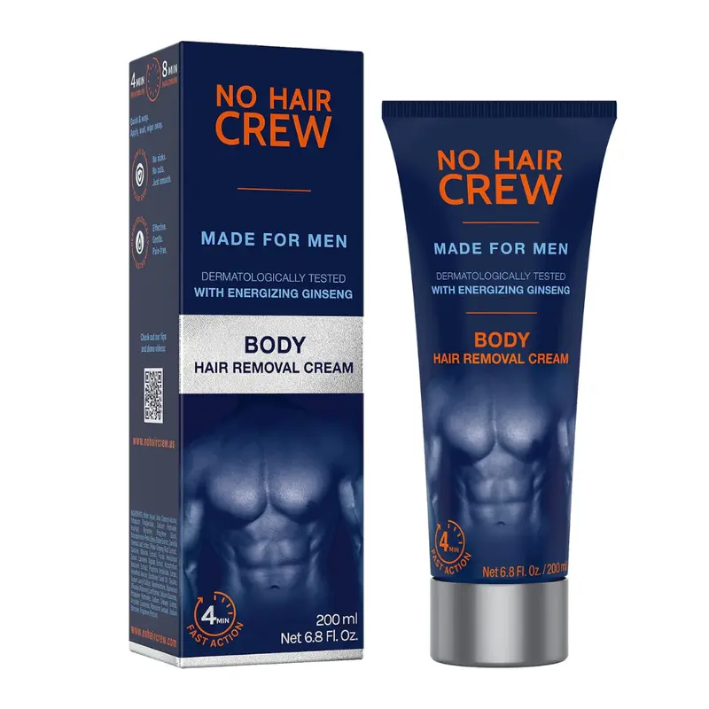 NO HAIR CREW Body Hair Removal Cream - 200ml, Dermatologically Tested with Energizing Ginseng, Fast Acting, Moisturizing Formula for Men