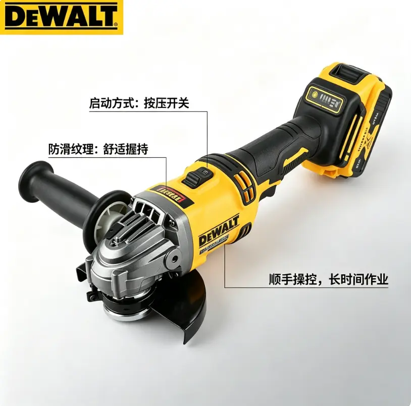 DeWalt DCG405NT Cordless Angle Grinder Set - Rechargeable High-Torque Power Tool, 9500rpm Speed Angle Grinding Machine, 125mm/100mm Wheel Compatible, M10/M14 Spindle Thread, Cutting/Polish Heavy-Duty Hand Tool with Turbo Roll Toolbox