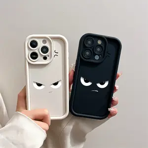 Phone case for iPhone 16 Pro Max 15 Plus 14 13 12 11 XR XS Cartoon Angry Face Pattern Full Body Protection Shockproof Soft Silicone Cover