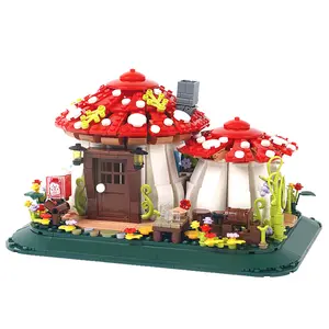 Creative 1100PCS Fairy tale Mushroom House Building Blocks Village Architecture Micro Mini Assemble Bricks Story Toys Christmas Birthday  Girl Gift