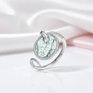 Round Cut Moss Agate Engagement Ring