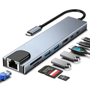 USB C HUB, 8 in 1 USB C Adapter with 4K HDMI, 100W PD, USB C Port, USB 3.0, RJ45 Ethernet, SD/TF Card Reader, Docking Station Compatible with MacBook Pro/Air USB C Laptops and Other Type C Devices #SummerVibes