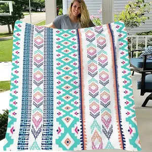 Boho Geometric Print Blanket, Soft Multi-Use Cover, Ideal for Bedroom, Living Room, Outdoor Camping, Unique Gift