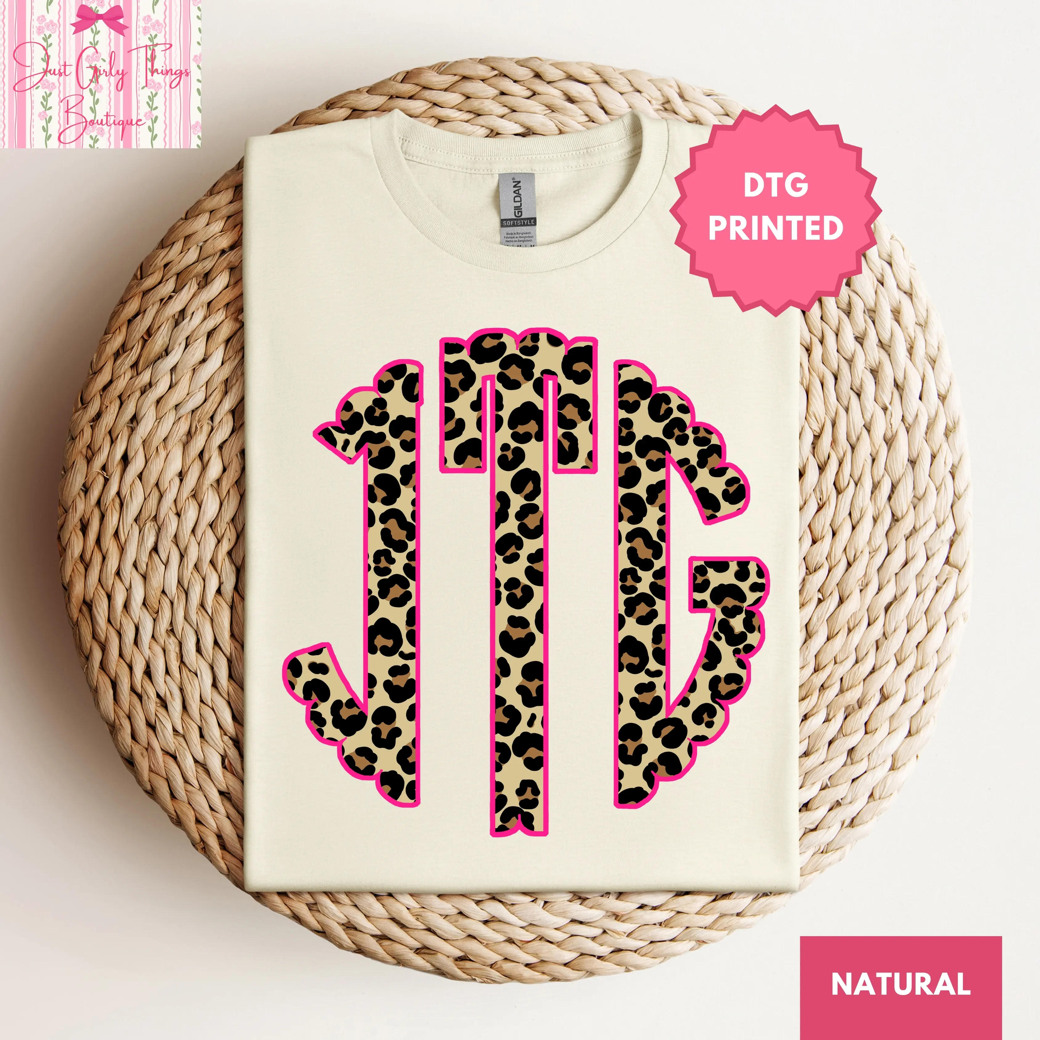 Custom Leopard Monogram Shirt - Gildan 64000 Softstyle Tee - (Leave First Name Initial, Last Name Initial, Middle Name Initial in Notes at Checkout), Custom Name Shirt, Personalized Name Shirt, Custom Monogram Shirt, Cheetah Monogrammed Shirt
