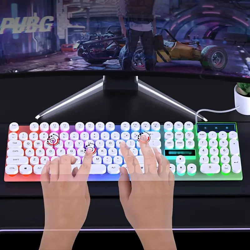 [Mechanical Keyboard] Wired Mechanical Keyboard with Backlighting, Retro Punk Keycaps, Suitable for Gaming, Esports, And Office Use, USB Plug-And-Play with a Mechanical Feel And Multicolor Backlight