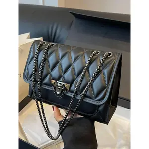Women's Elegant Quilted Chain Strap Crossbody Bag, Trendy Plain Color Casual Shoulder Bag, Fashionable Bag for Daily Use, Handbag Shoulder Bag, Crossbody Shoulder Purses, Quilted Crossbody Bags
