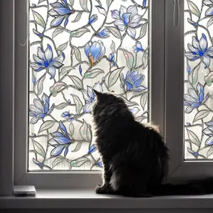 A large-sized (30*120cm) blue and white floral vine window sticker with electrostatic adsorption for glass decoration, suitable for home and shop windows - DG16003 Floral Pattern Sticker