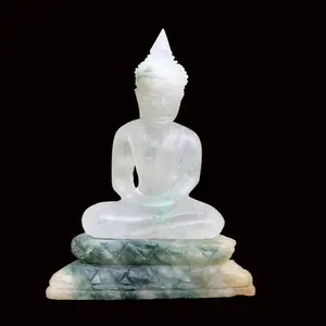 Green Jade Buddha In Dhyani Mudra Gesture Figurine
