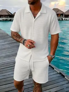 2026 summer short sleeved T-shirt set for men, new fashion trend, slim fit, casual sports two-piece set Menswear