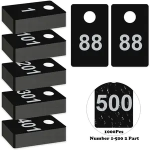 1000 count Number Tags Plastic Check Tags 2 Part 1.5x2.5inch Coat Check Tickets 10mil Number Cards 1 to 500 with Hole  Coat Room Tags Claim Ticket for Closet Organization Raffle Draws Cloakroom