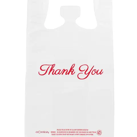 100 Count Thank You Plastic Bags, 11.5 X 6.5 X 22 in, 0.55 mil White Grocery Bags with Handles, Ideal for Restaurants, Retail, Grocery Stores, Takeout, Convenience Stores