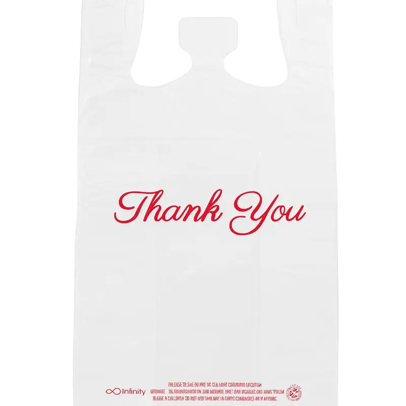100 Count Thank You Plastic Bags, 11.5 X 6.5 X 22 in, 0.55 mil White Grocery Bags with Handles, Ideal for Restaurants, Retail, Grocery Stores, Takeout, Convenience Stores