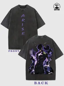 Solo Leveling Anime Clothing Dual Layer Print Casual Vintage Oversized Washed Short Sleeve Fitted T-Shirt, Unisex Graphic Hoodie, Summer Gift